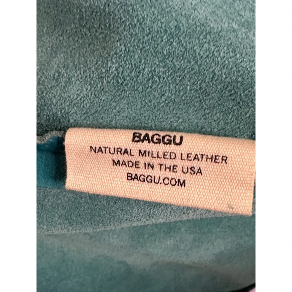 BAGGU Vintage Leather Tote Bag Rare Turquoise Blue